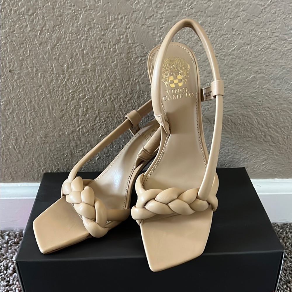 Vince Camuto Tan Heels with Braided Strap